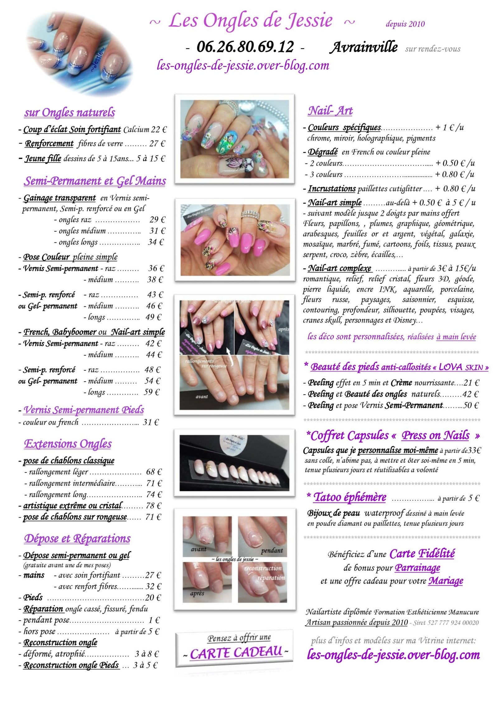 Prestations onglerie tarifs Les Ongles de Jessie
